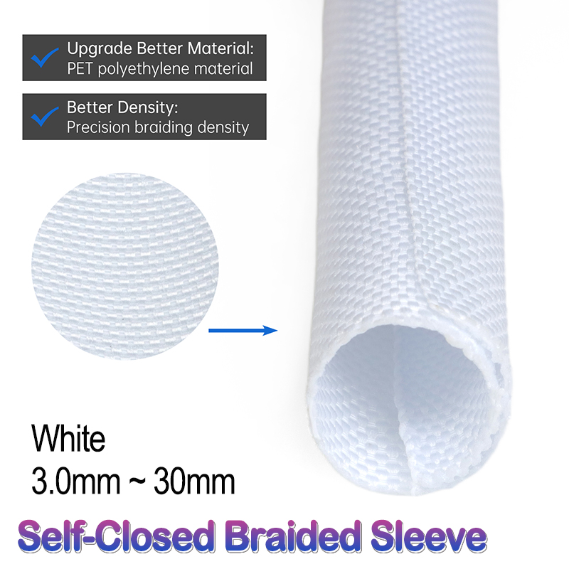 Cable Sleeve Braided - 2/5/10M Zelfsluitende PET gevlochten kabelmantel Wit